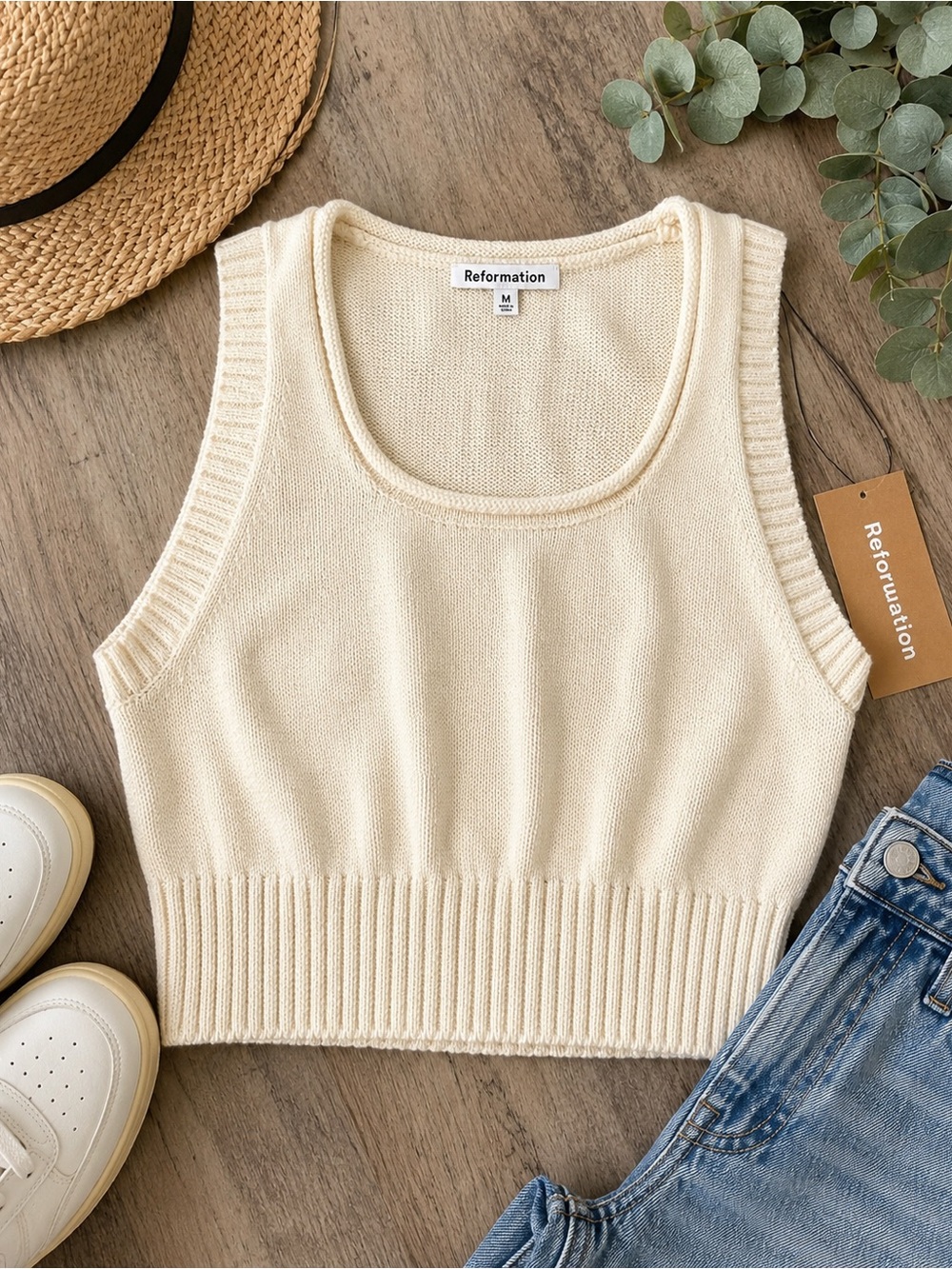 Reformation NWT Organic Cotton Cream Knit Sweater Tank Top Size Medium
